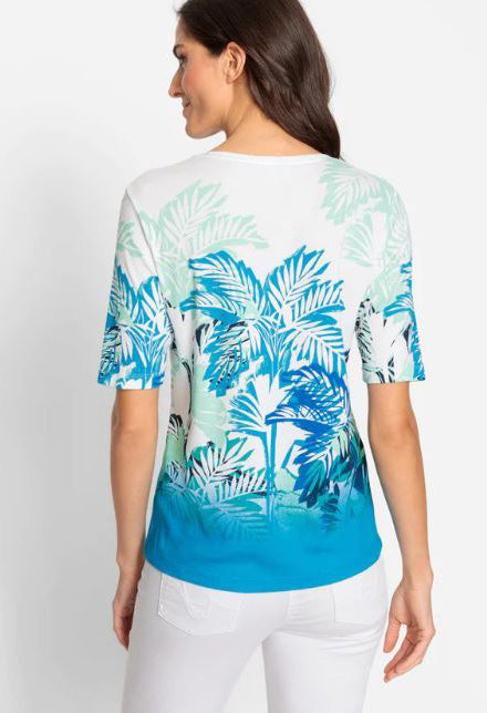Short Sleeve Palm Tree Print Top