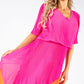 Colour Block Plisse Pop Over Dress Orange/Pink