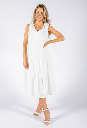Tie Sleeve Linen Look Dress