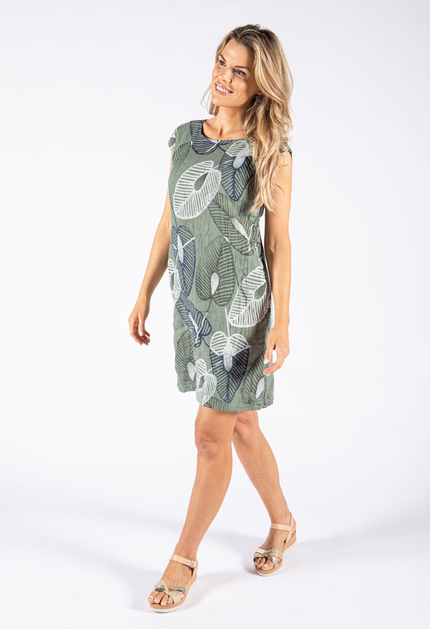 Leaf Print Linen Dress