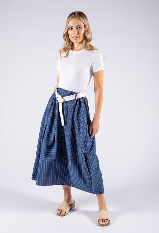 Striped Denim Maxi Skirt