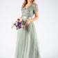 SAGE V NECK SEQUIN AND TULLE DRESS WITH TIE WAIST
