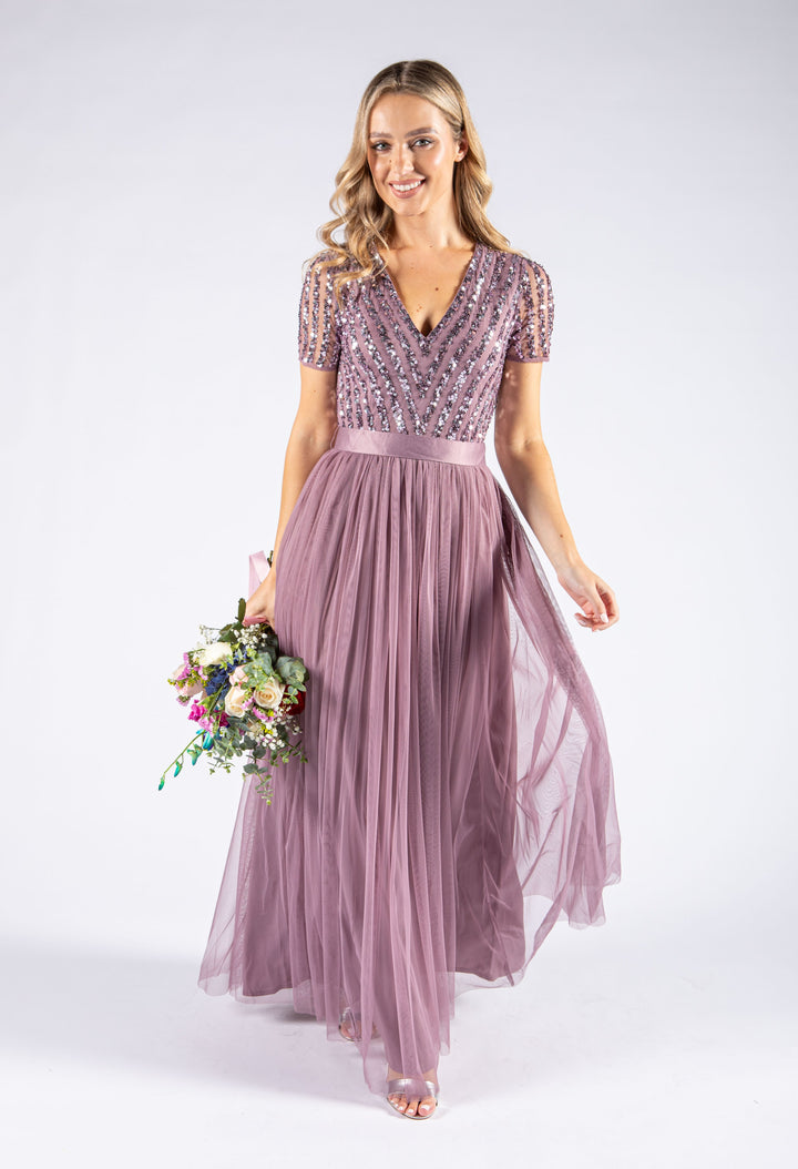Embellished Maxi Dress With Sash Belt