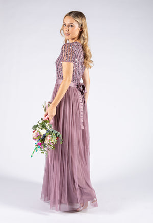 Embellished Maxi Dress With Sash Belt