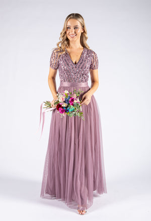 Embellished Maxi Dress With Sash Belt