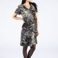 Plisse Pleat Leaf Print Dress