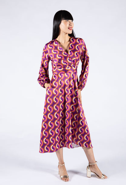 Abstract Print Satin Dress
