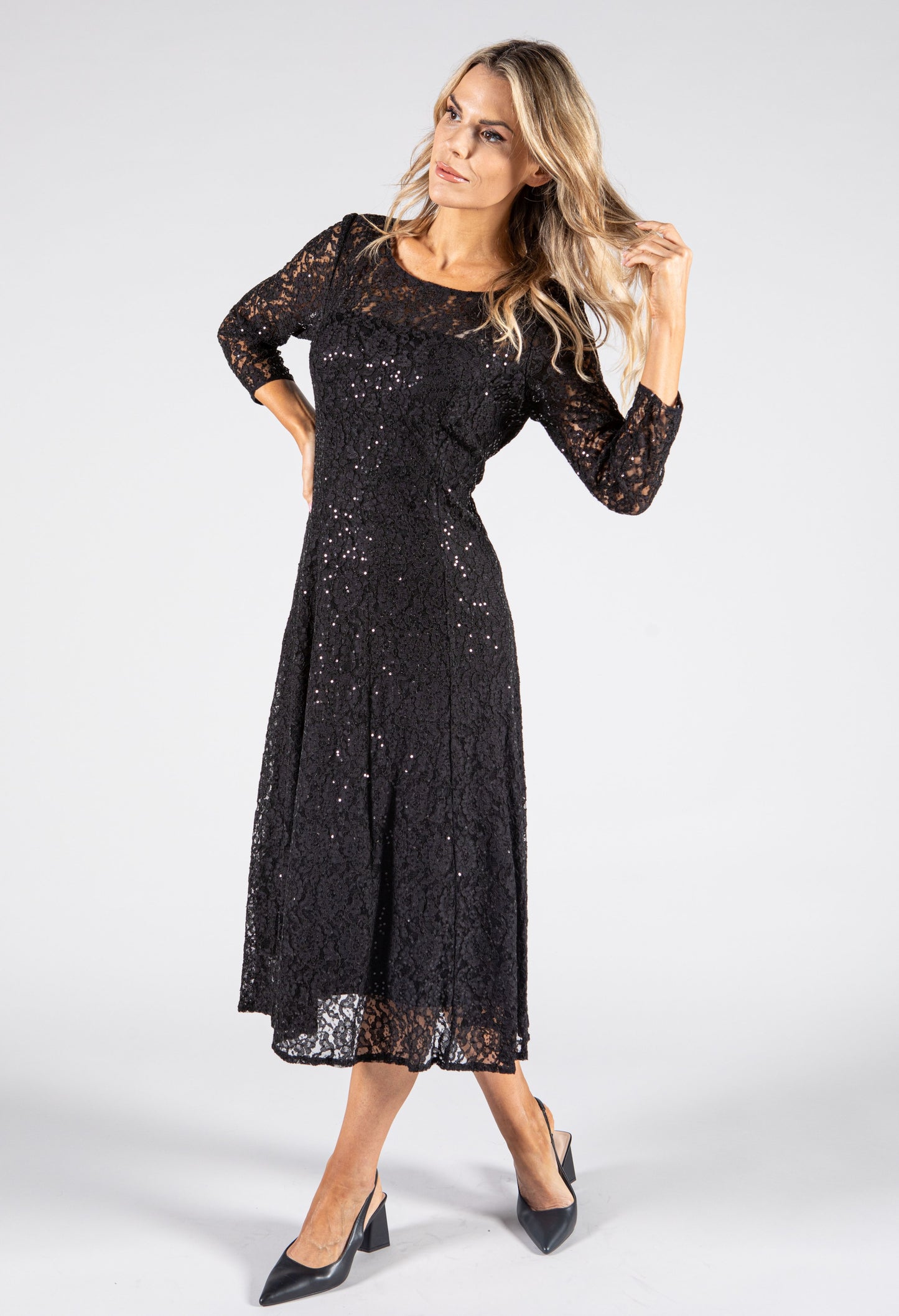 Sequin and Lace Midi Dress