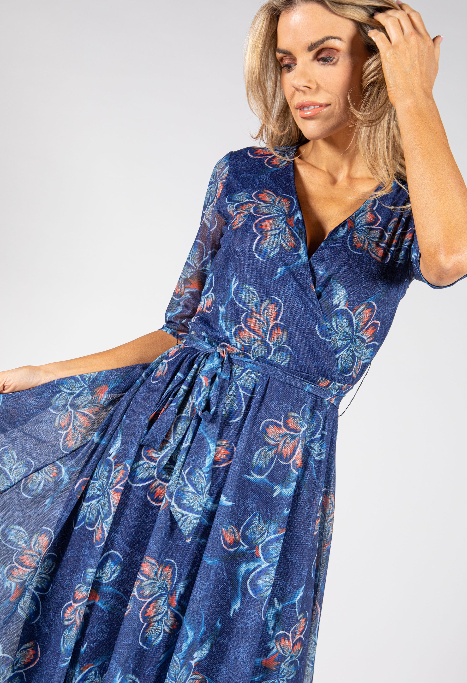 Pamela Scott Floral Print Midi Wrap Dress in Navy | Pamela Scott Pamela Scott Floral Print Midi Wrap Dress in Navy | Pamela Scott