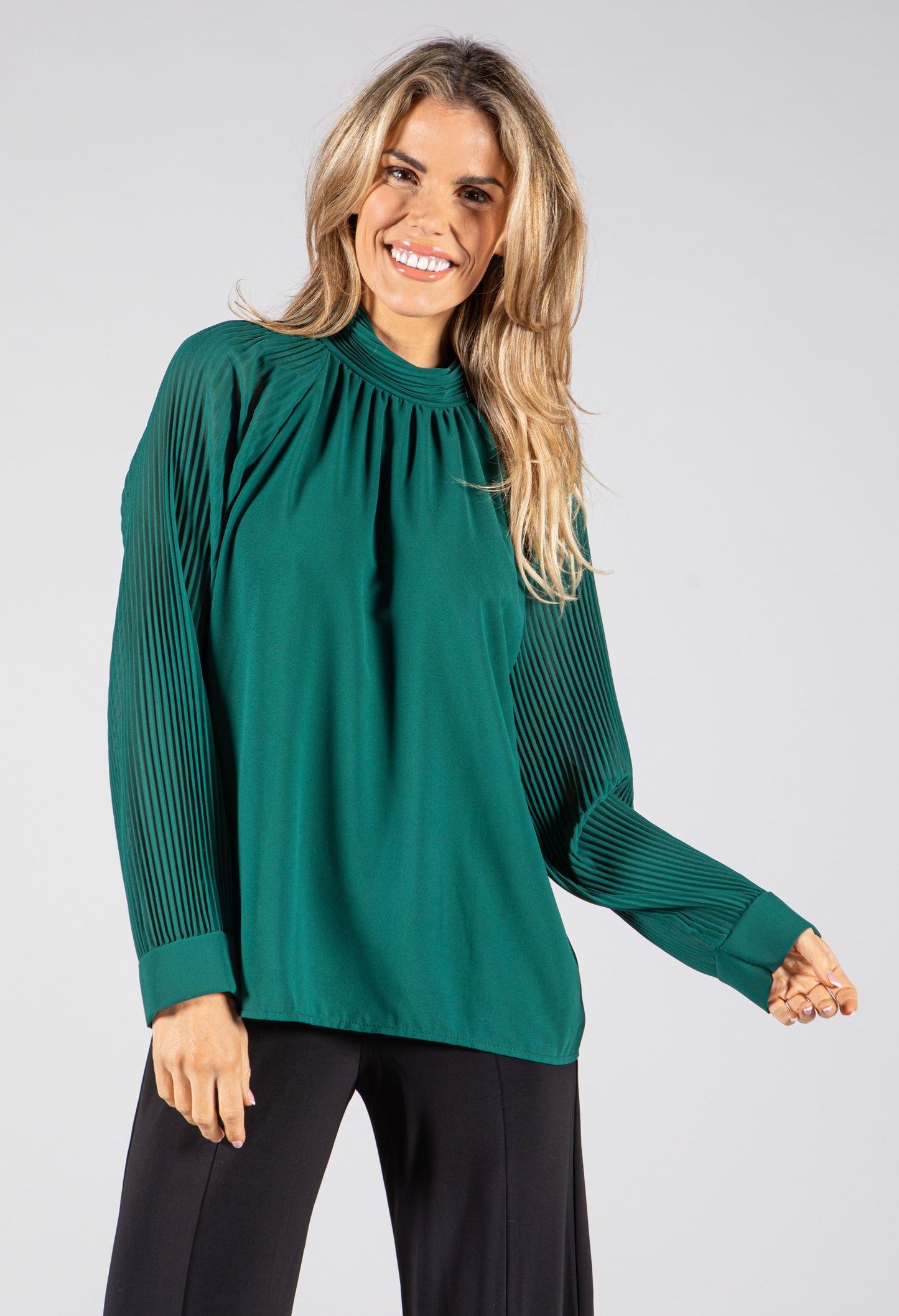 Pleated High Neck Blouse