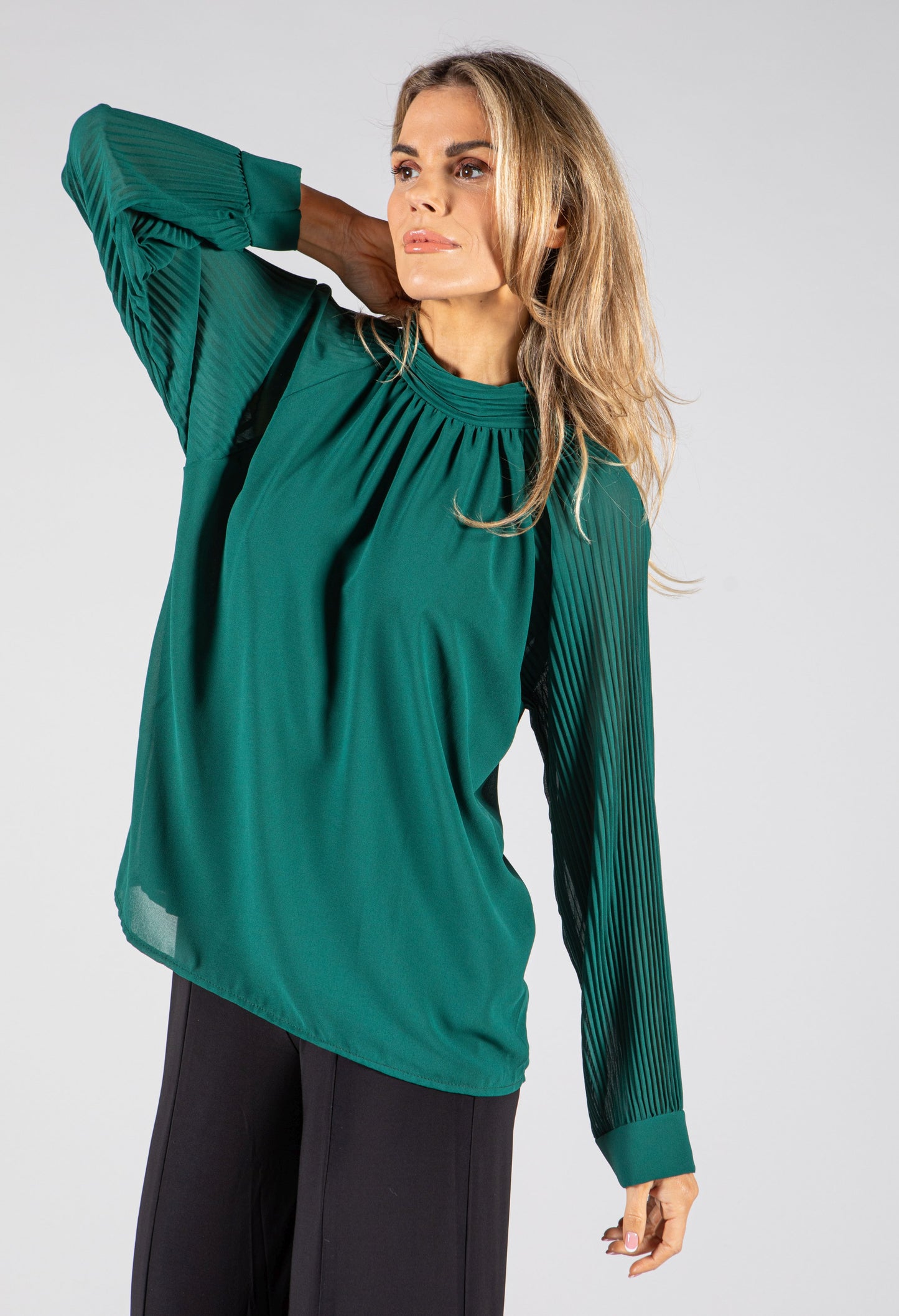 Pleated High Neck Blouse