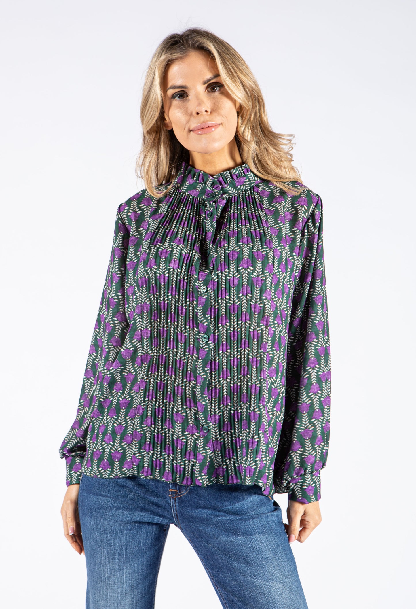 Front Pleat Floral Blouse