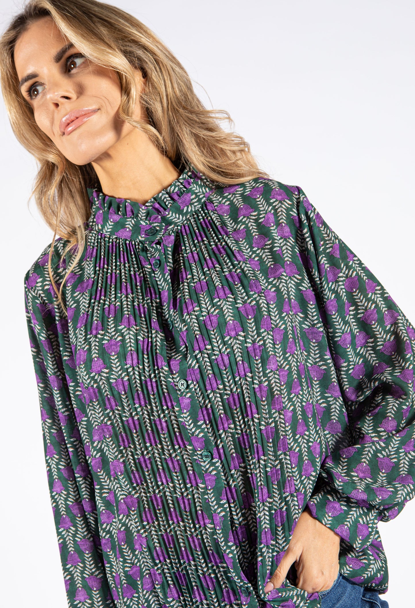 Front Pleat Floral Blouse