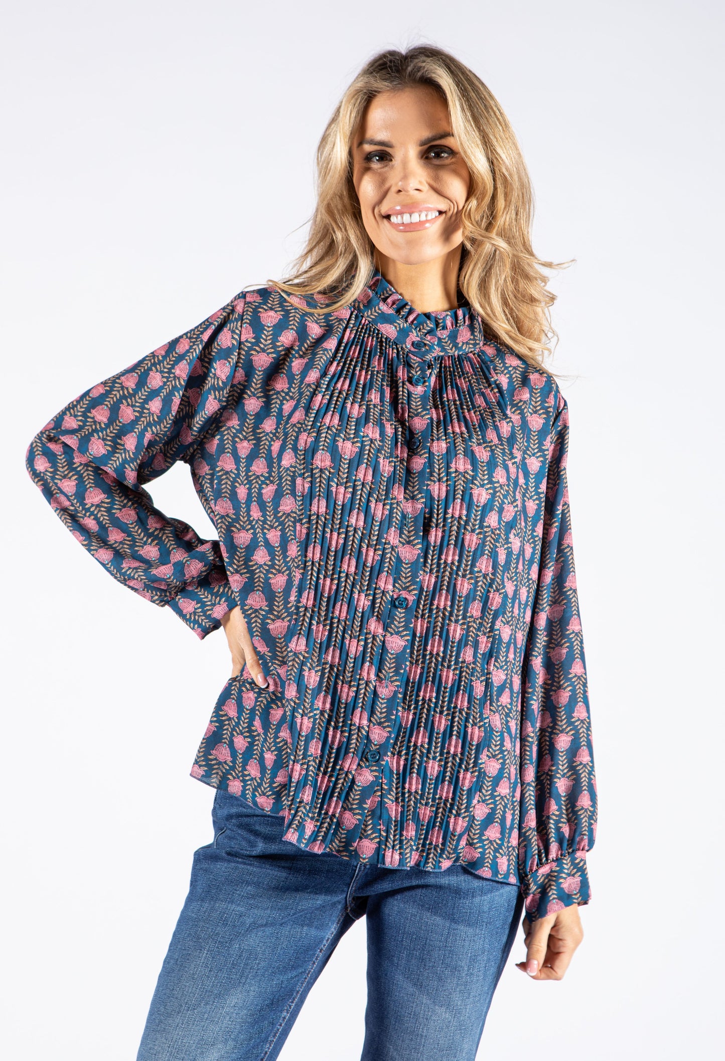 Front Pleat Floral Blouse