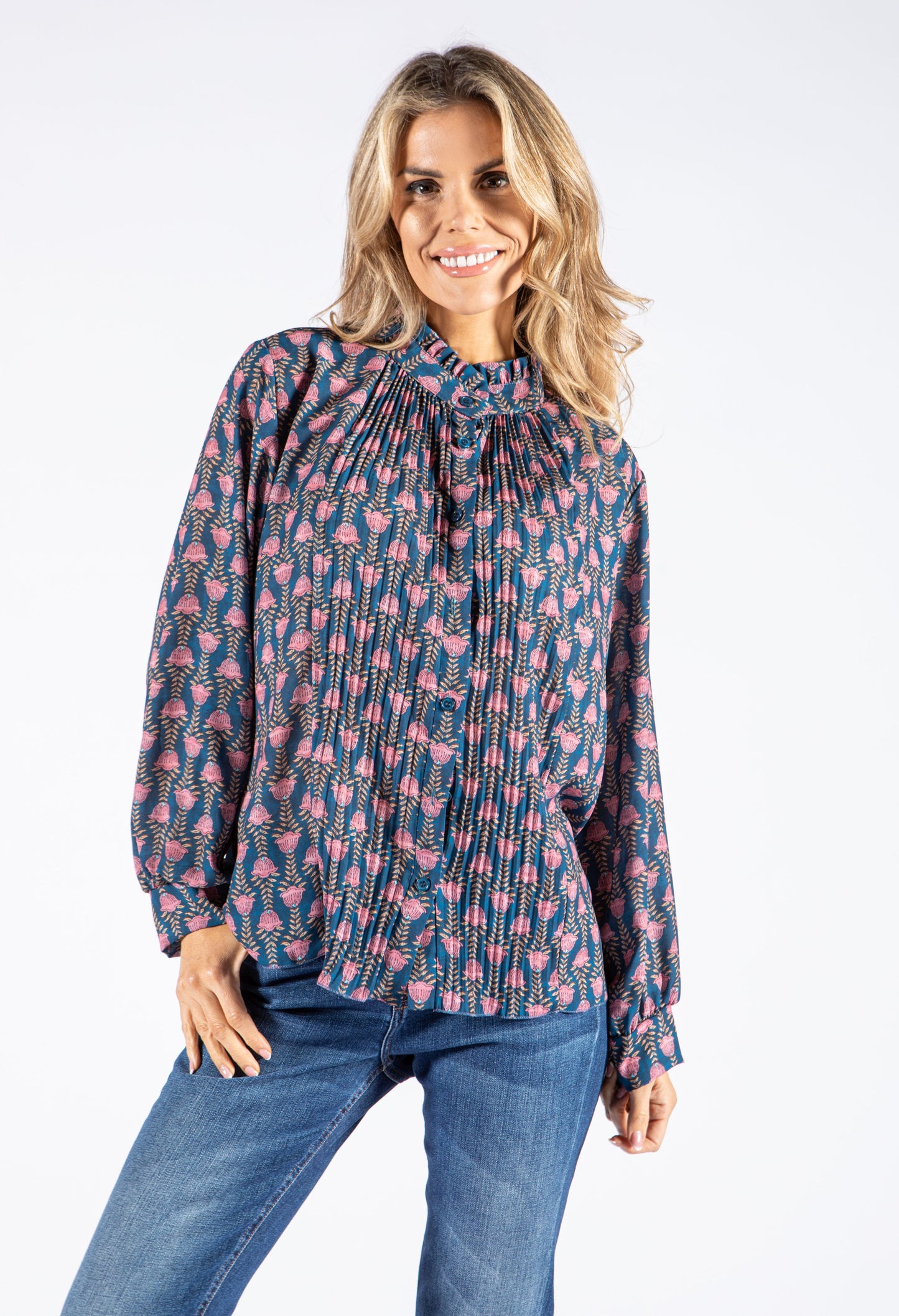 Front Pleat Floral Blouse