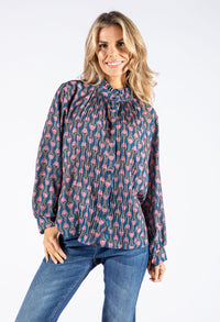 Front Pleat Floral Blouse