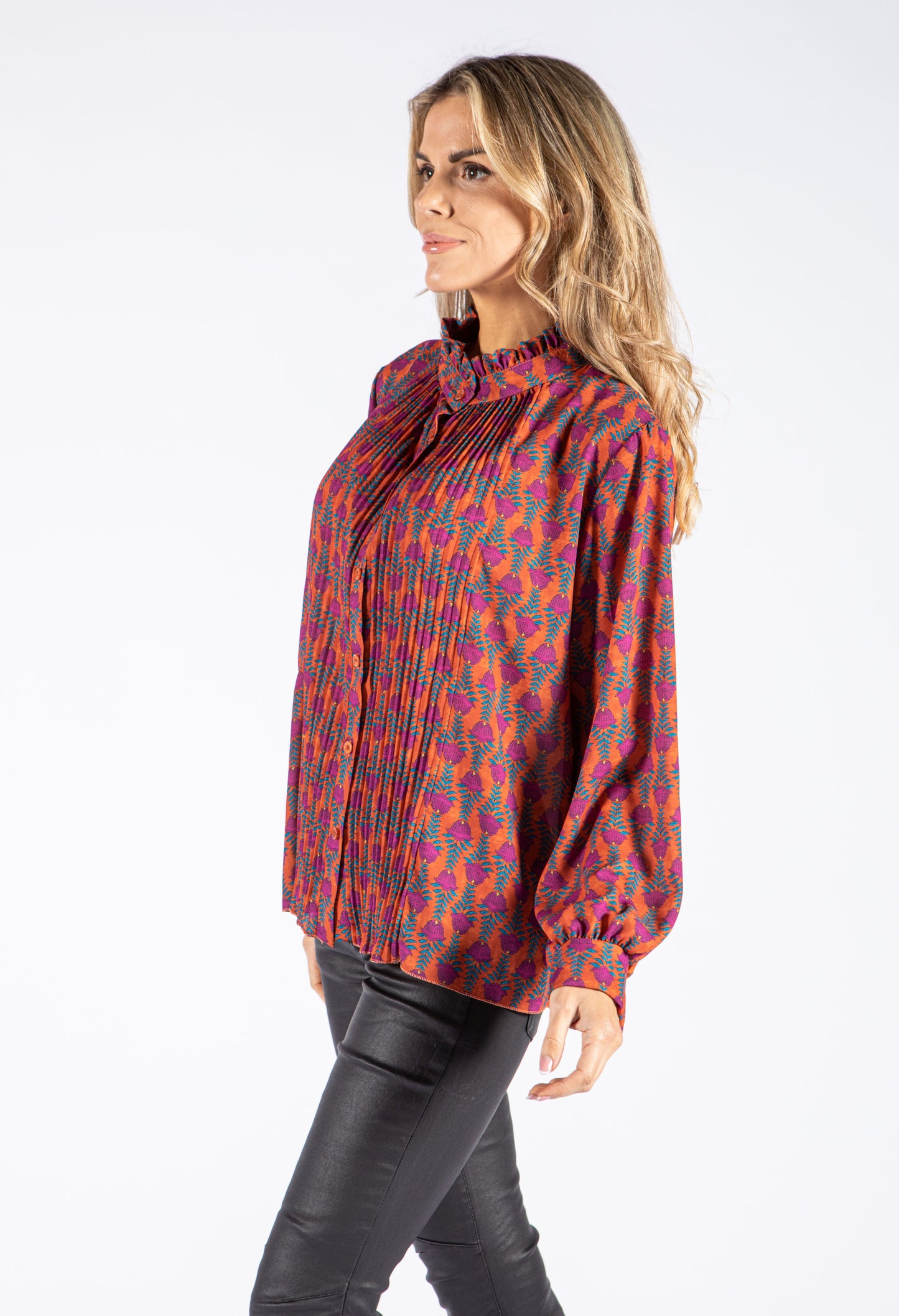 Front Pleat Floral Blouse