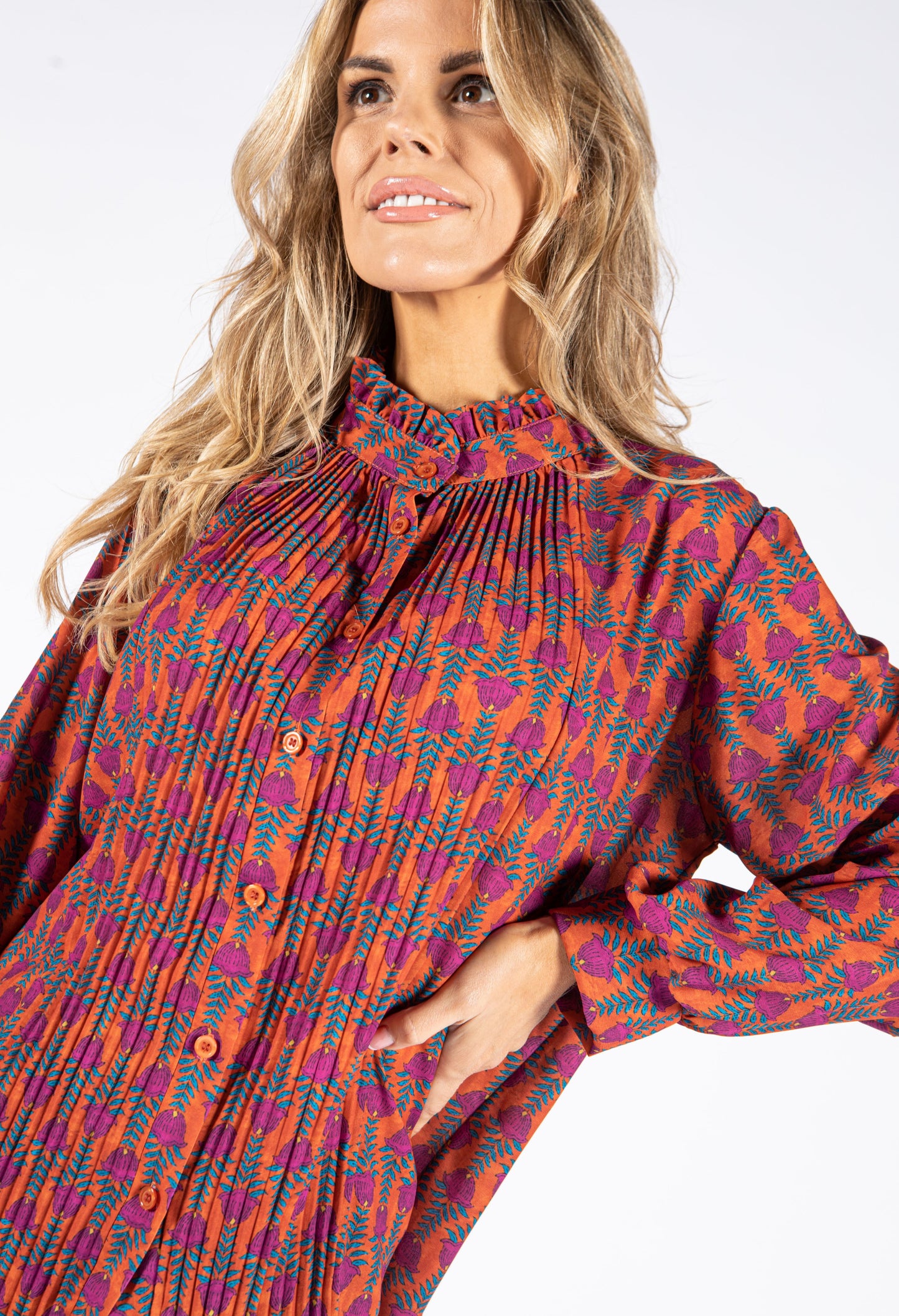 Front Pleat Floral Blouse