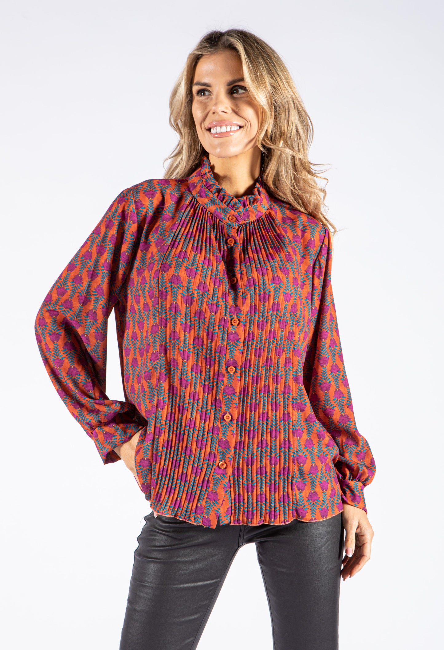 Front Pleat Floral Blouse