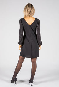 Pleated Sleeve Black Dress