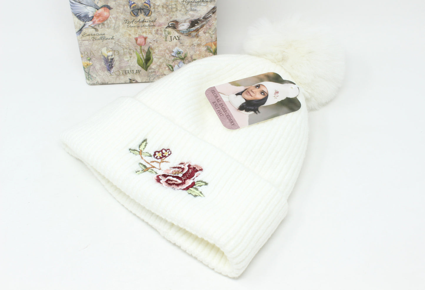 Floral Embroidery Knit Hat