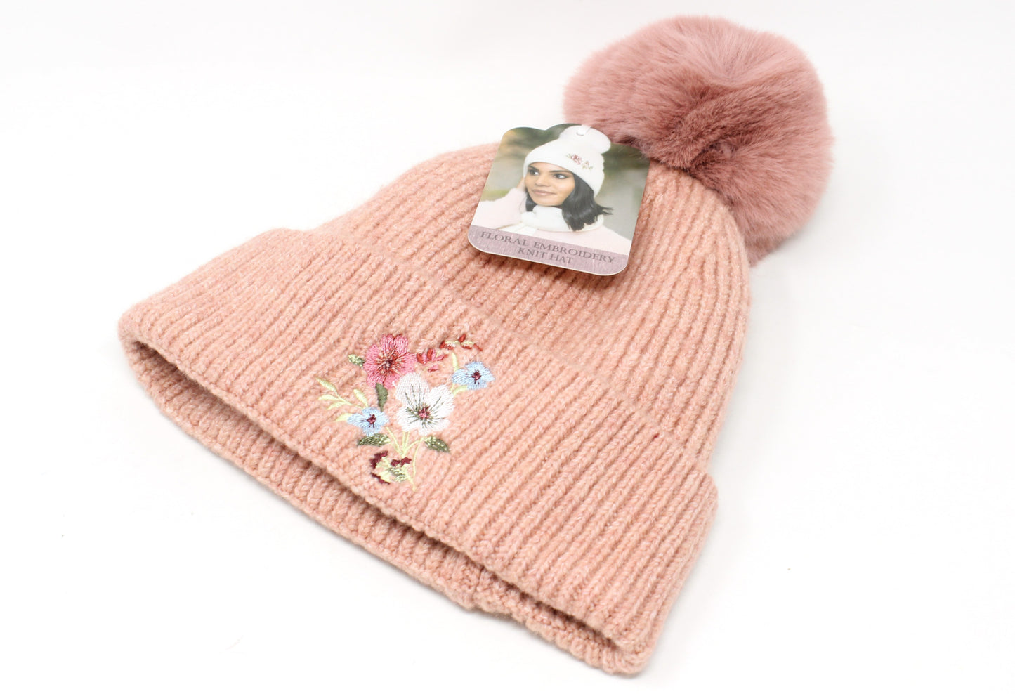 Floral Embroidery Knit Hat