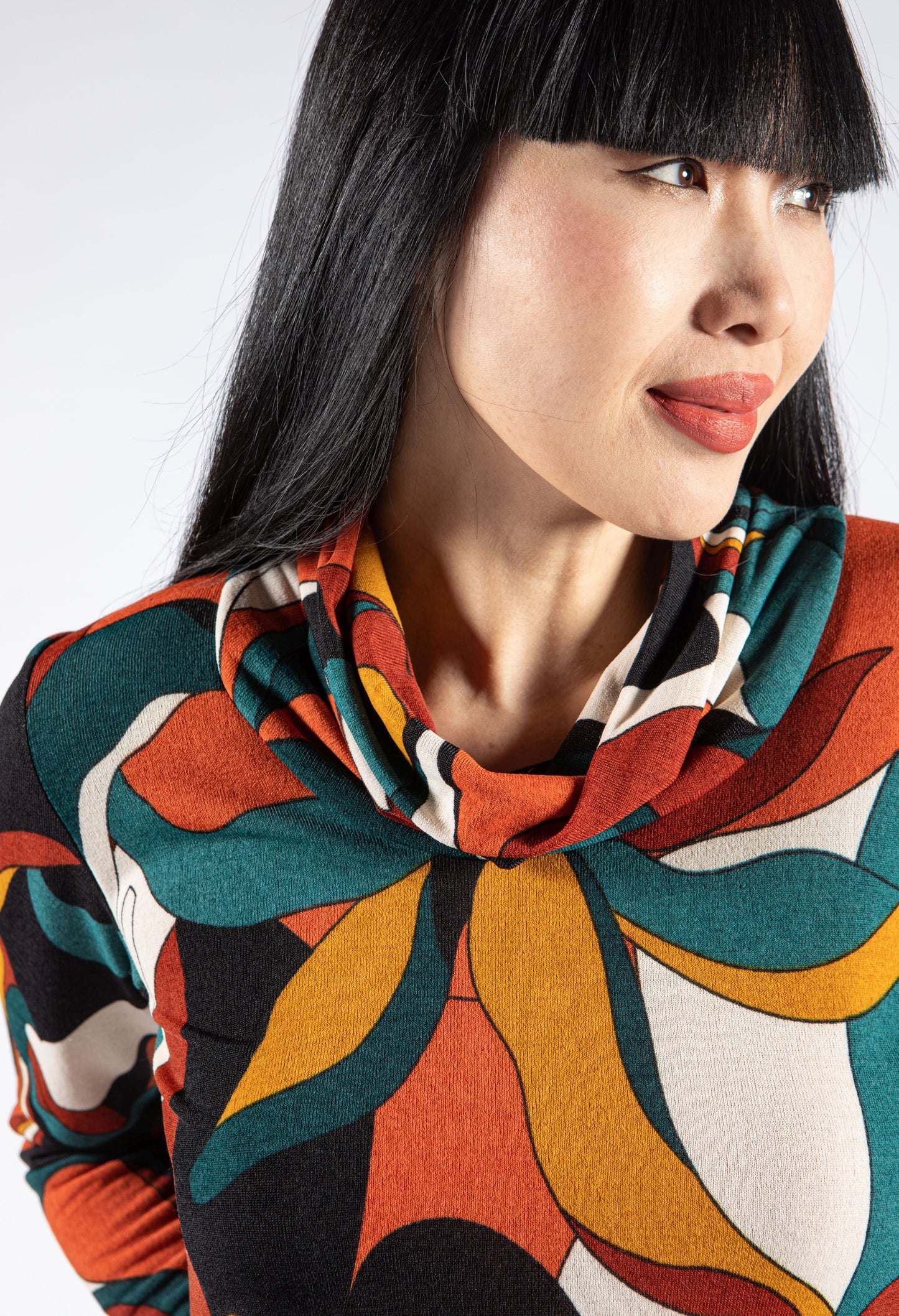 Abstract Print Cowl Neck Top