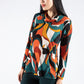 Abstract Print Cowl Neck Top