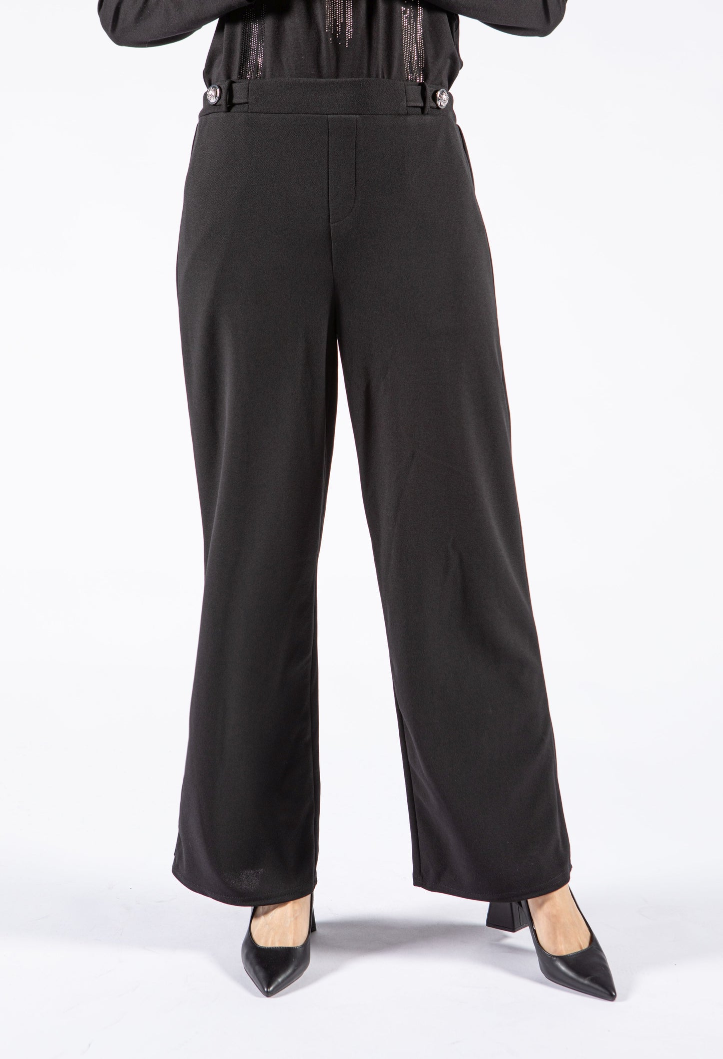 Wide Leg Trouser with Button Detail