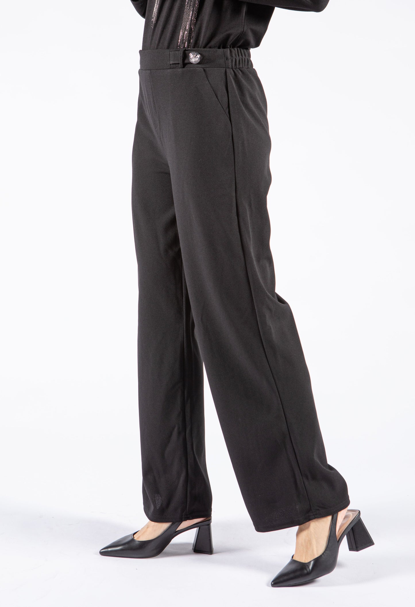 Wide Leg Trouser with Button Detail