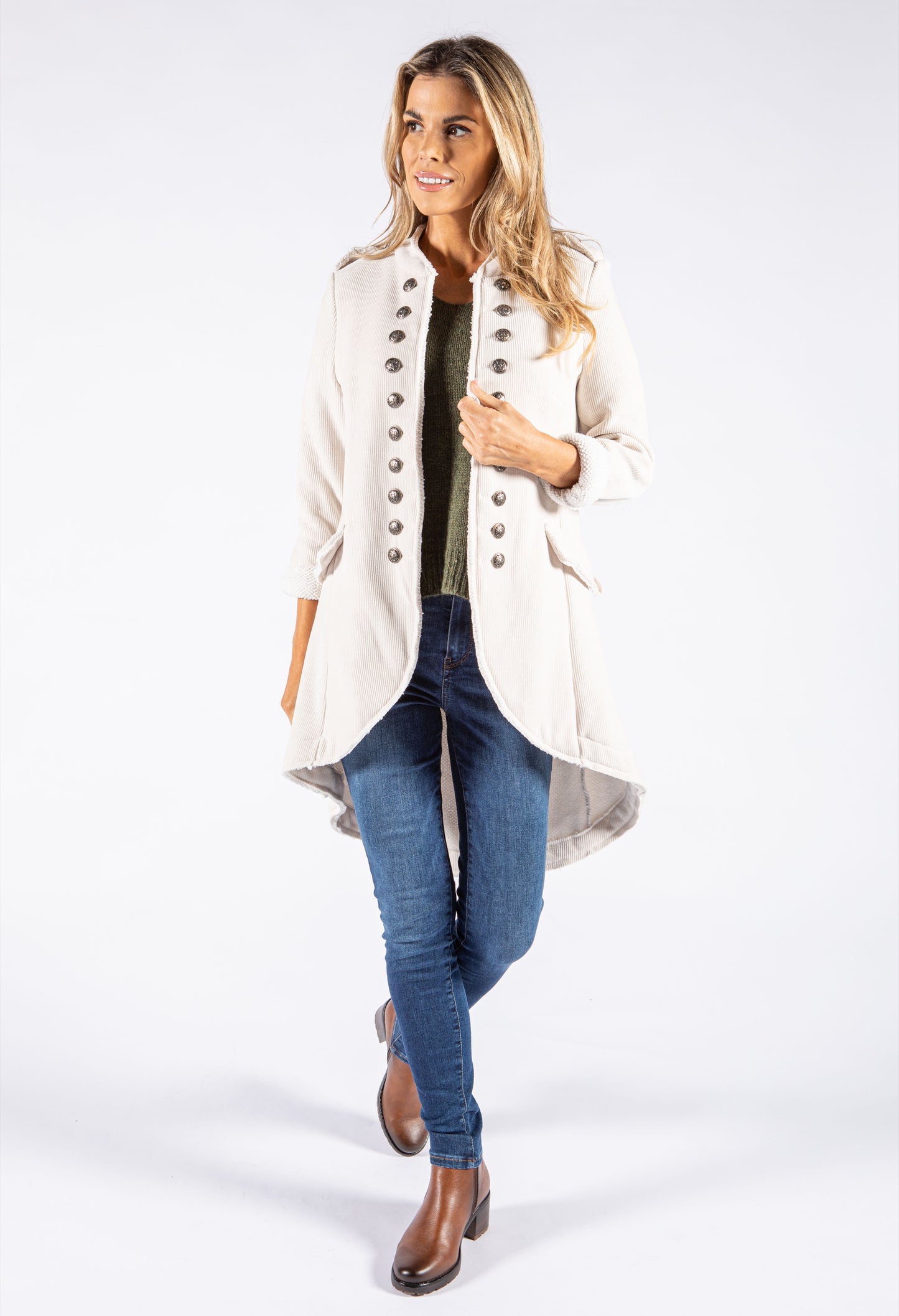 Military Style Coat in Soft Cord
