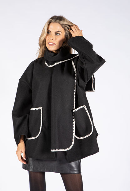 Blanket Stitch Coat with Scarf