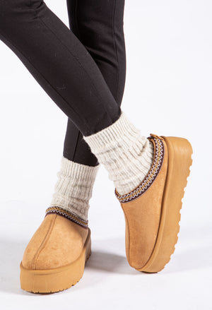 Platform Slip On Boots with Embroidered Trim – Pamela Scott