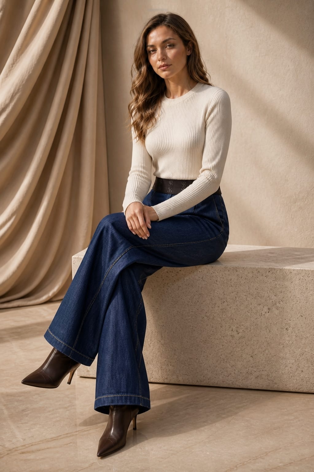 Sloane Mid Denim Wide Leg Trousers