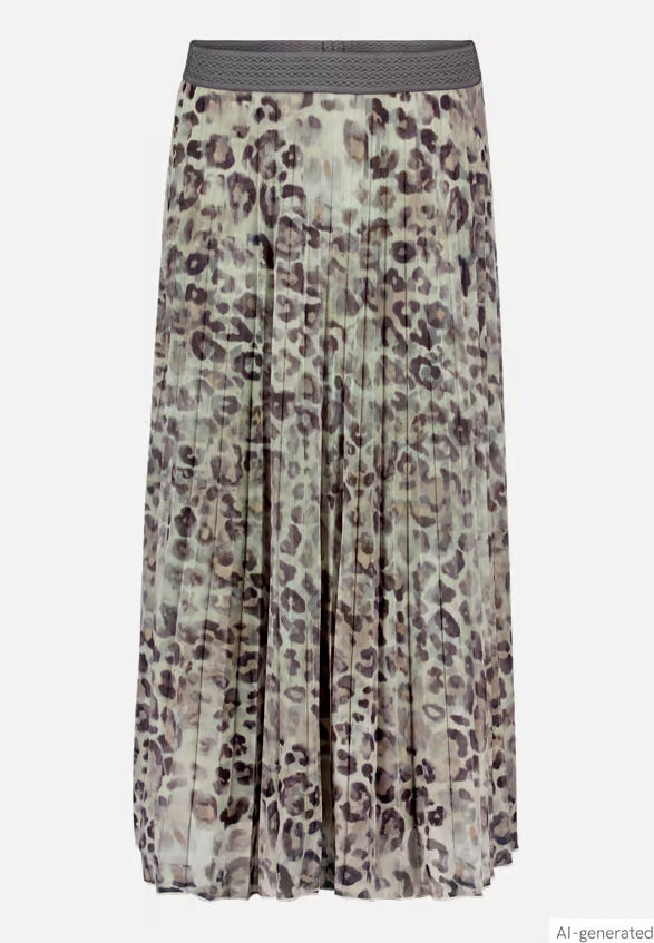 Leopard Print Pleated Long Skirt
