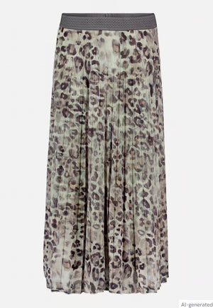 Leopard Print Pleated Long Skirt