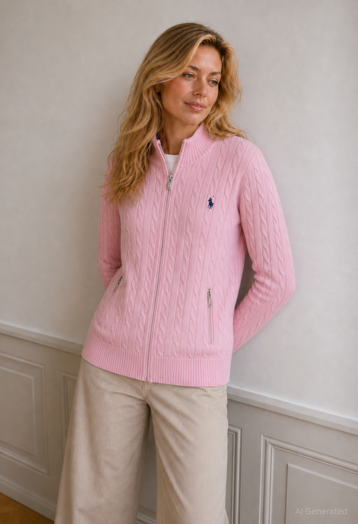 Cable Knit Zip-Up Cardigan