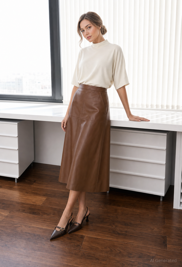 Faux Leather Midi Skirt