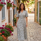 Sunny Leaf Print Wrap Midi Dress