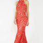 Red & Nude Halter Neck Lace Long Dress