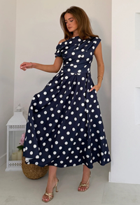 Betty Asymmetric Polka Dot Midi Dress