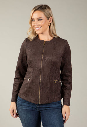Faux Suede Jacket With Design