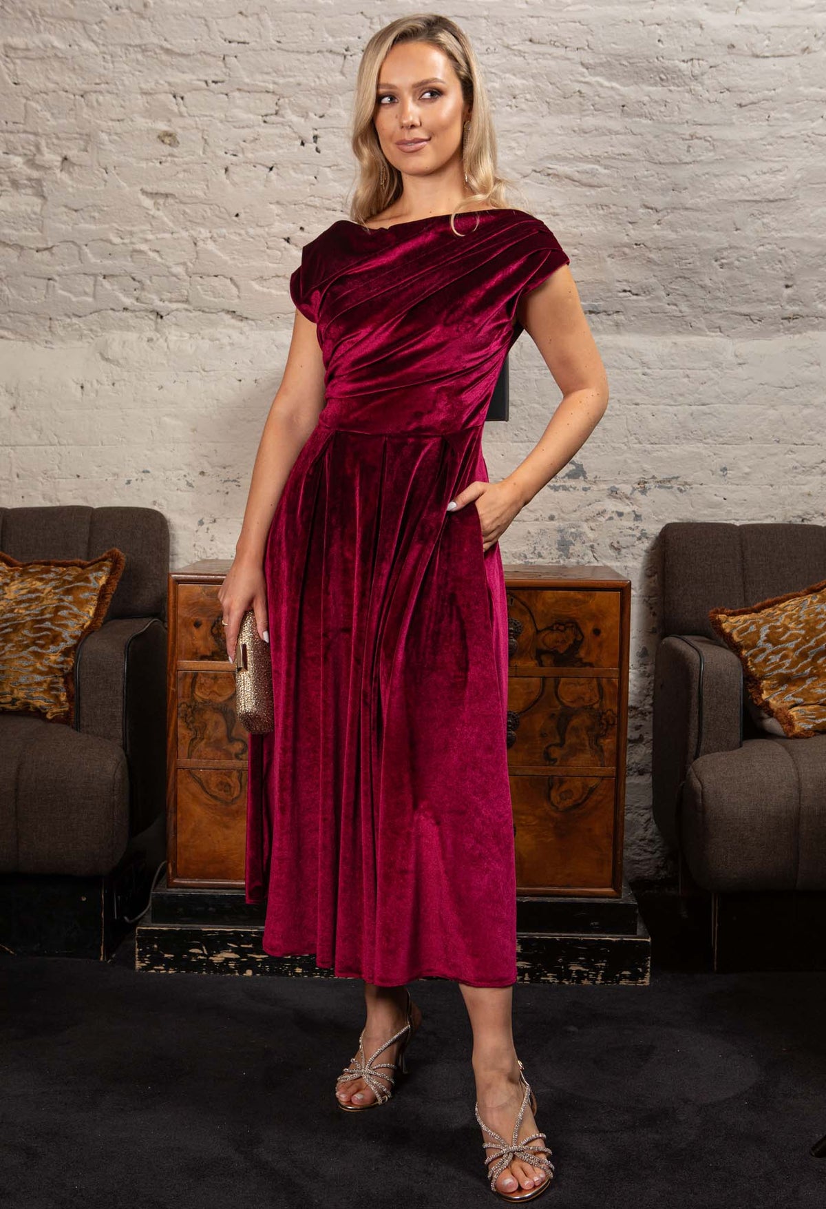 Betty Asymmetric Velvet Midi Dress