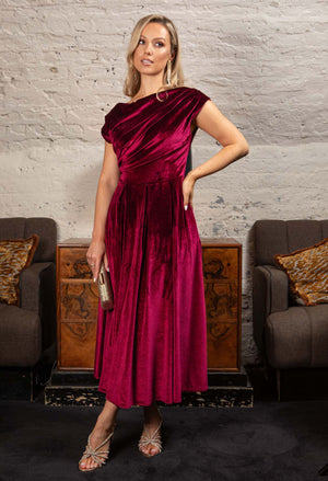 Betty Asymmetric Velvet Midi Dress
