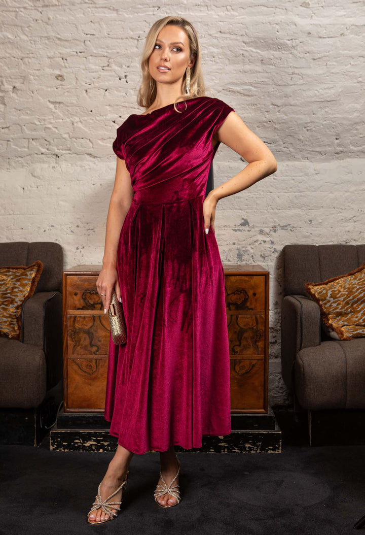 Betty Asymmetric Velvet Midi Dress