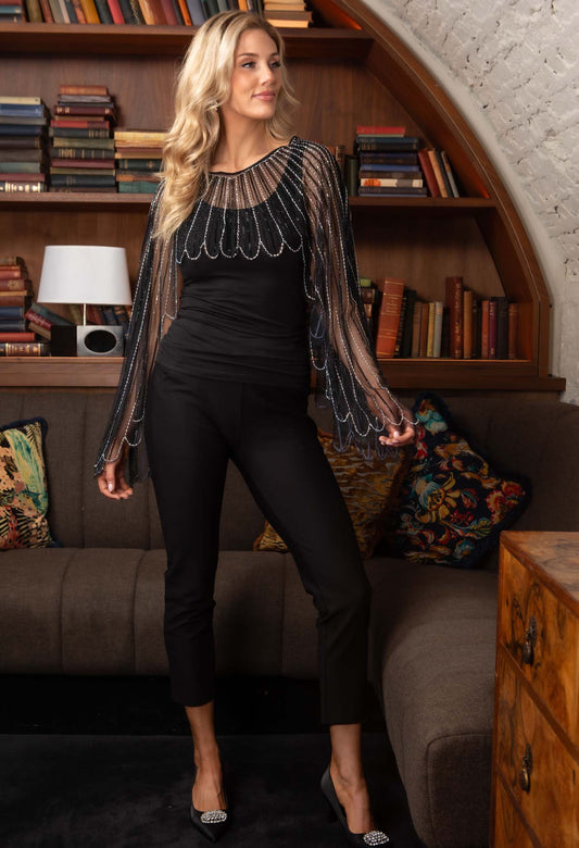 Embellished Mesh Cape Top