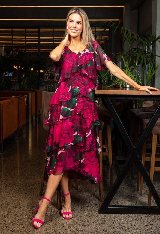 Floral Chiffon Midi Dress