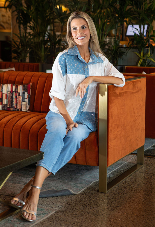 Denim Detail Floral Shirt