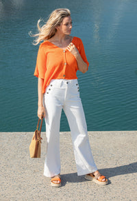 Button Detail Wide Leg Jeans
