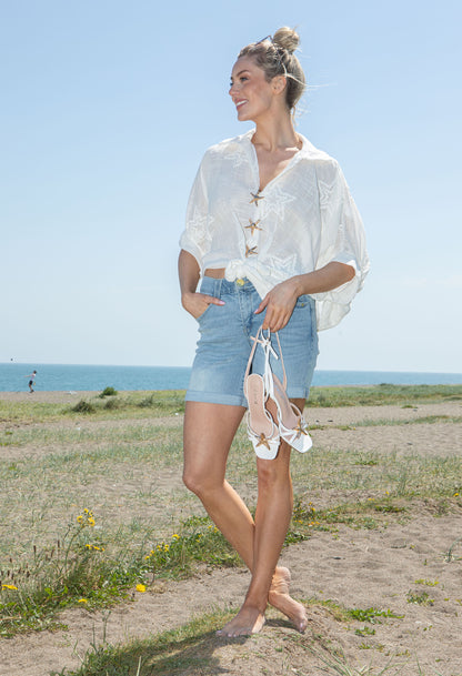 Tie Front Linen Look Blouse